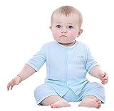 【SEBLES】ベビー 赤ちゃん パジャマソフトカラー コットン 綿 オーガニック 上下 前開き 春 秋 七分 半袖 七分袖 パステルカラー 可愛い パジャマ(ブルー七分,80cm)