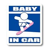 わーるどくらふと BABY IN CAR スノボ・スノーボードバージョンB　 ピンク板　ステッカー （あお）