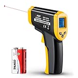 赤外線放射温度計、AQV非接触レーザー温度計 デシタル温度計【-50 ~＋550℃(-58°F~1022°F)】液晶表示摂氏と華氏 乾電池付き 2年間の保証 イェロー …