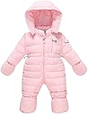 ZOEREA(ゾエレア)　幼児 ダウンロンパース 長袖 ４点セット服 帽子脱着可＋手袋＋足袋＋ロンパース 0-2歳 前開き ジッパー 撥水性 防風防寒 パーカーダウン ピンク スキー お出かけ ギフト