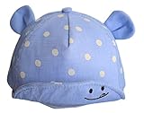 Plus Nao(プラスナオ) ベビーキャップ 帽子 つば付き 赤ちゃん 子供用 キッズ 男の子 女の子 水玉柄 耳つき カジュアル 日よけ UV紫外線対 - ブルー