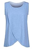 KINDOYO レディース ママ 産後 マタニティ 授乳服 トップス クロスアップタイプ ベスト ソリッドカラー ノースリーブ 看護用Tシャツ S-5XL, ブルー/5XL
