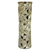 Essential D?cor Entrada Collection Dimensional Textured Ceramic Vase, 19.7 by 5.5-Inch, Gold [並行輸入品]