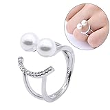 FENICAL 女性のリング　レディース指輪　ファッション　トレンディーなデザイン　2つの真珠の笑顔　調整可能　婚約指輪　ウェディング　女性ジュエリー（白と金）