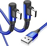 USB Type C ケーブル L字【2本セット 3m】Sweguard USB-C to USB-A cable【PD& QC3.0対応 3.1A急速充電】タイプc 充電ケーブル iPhone 16 15 Pro Max,アイホン15 16,iPad Pro、Samsung Galaxy S24 S23 S22 S10,Sony,Huawei,Pixel、usb c機器と互換性があり(青)