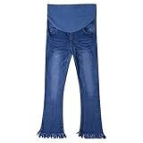 SAM&co(サムアンドコー) マタニティ ストレッチデニムパンツ ダメージ加工 ベルボトム ウエスト調整自在 (L)