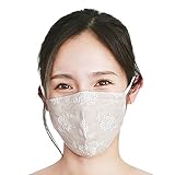 SEK認証 抗ウイルス素材使用 日本製 ファブリックケアマスク(リネン刺繍タイプ M-L フラワー) 肌側シルク100% 洗える 花粉除去率96% H12-0014_FLW-ML