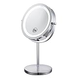 【Jeking】5倍拡大鏡付き メイクミラー LEDライト 卓上化粧鏡 360度回転 D710-5x