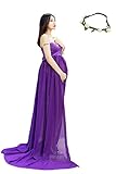 セクシーなマタニティドレス薄手シフォンガウンSplit Front Maxi Photographyドレスのビーチ カラー: パープル