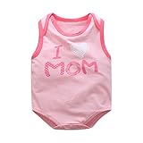 Simple Plan　I love dad mom　ベビー　ボディースーツ　ノースリーブ　ローンパス　カバーオール　100%綿製　お肌に優しい　肌着　0~12ヶ月　股下スナップ付き (80, ピンク