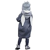 POTOJP 男女兼用 長耳の兎 フード付き ロングコート 子供服 男の子 女の子 幼児 長袖 ウサギ耳ジャケット アウター キッズ服 春秋冬 防寒 保温 上着 (90, Gray)
