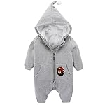 エルフ ベビー(Fairy Baby)ロンパース ベビー服 フード付き クマ柄ジャンプスーツ 秋冬防寒着 90 グレー