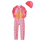 正規品 最新 女児水着 男児水着 二色 スイムキャップ付き ラッシュガード キッズ水着 長袖 UPF50+素材使用 紫外線防止 (9T(120-130）, ローズピンク)