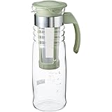 HARIO(ハリオ)かご網付き水出し茶ポット 実用容量1200ml スモーキーグリーン 耐熱ガラス製 熱湯・食洗器OK 冷水筒 日本製 HCC-12-SG