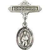 スターリングシルバー赤ちゃんバッジwith our Lady of HopeチャームとGodchildバッジピン1 x 5 / 8インチ