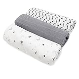 American Baby Company 100% Cotton Muslin Swaddle Blankets, Gray, 47 x 47