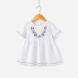 ベビー服 女の子 子供服 Pojour ワンピース 夏 刺繍ドレス　プリンセスドレス 子供ギフト 綿 通気 白 110cm