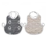 MIUSE　ビブ　新型よだれかけ　６重ガーゼ　スタイ　食事　多機能　１００％綿　良い肌さわり　２枚セット (パンダと丸点２枚)