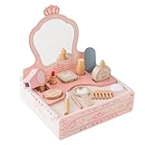 NIGOEおままごとドレッサー 子供用ドレッサー 可愛い 木製 お化粧玩具 引き出し付き 化粧台 鏡台 知育玩具 おしゃれ コスメ収納 メイク台 誕生日プレゼント 女の子 (ピンク)