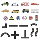 [AiO JAPAN] おもちゃ バスステッカー 23p お風呂 車 道路 貼り付けパズル 乗り物
