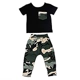 Domybest ベビー服　男の子 Tシャツ キッズTシャツ 半袖Tシャツ+パンツ 迷彩柄 幼児 赤ちゃん 上下 2点セット 普段着 春 夏 向け 2色選べる