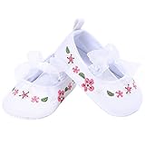 Domybest ベビーシューズ フォーマル 女の子 花柄　リボン　お姫様　ファーストシューズ キッ ズ靴 刺繍 キャンバス 春 夏 秋 赤ちゃん歩行靴 撮影 出産祝い 結婚式 (13cm, ホワイト