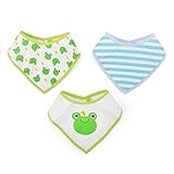 GOGO Baby Bandana Drool Bibs With Snaps, 3-Pack Double Layer Waterproof Bibs-Frog
