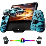 Switch グリップ コントローラー 携帯モード LEDライト Switch コントローラー 6軸ジャイロ TURBO連射機能付き 人間工学 マクロ機能 Switch/OLEDに対応 日本語取扱説明書 (迷彩ブルー)