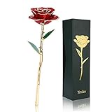 ymiko 24 Kゴールドローズ花、Long Stem Real FreshローズDippedメッキ24 KローズゴールドwithローズスタンドとベストRomantic Gift forバレンタイン