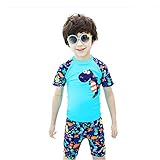 子供水着 キッズ水着 子供 恐竜柄 恐竜 男の子 水着 みずぎ アニマル 水着 かわいい 着せやすい 帽子付き 3点セット 男児水着 (2XL, ブルー)