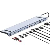 USB-C ハブ 12-in-1 ドッキングステーション ノートPCスタンド type-c 4K HDMIハブ タイブC 変換 SDカードリーダー イーサネットアダプタ PD100W充電 5Gbps高速転送 USB 3.0 VGA LANポート MacBook Pro Air などに対応