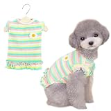 AmzBarley 犬の服 ワンピース 春 夏 綿製 ストライプ 立体花柄 可愛い 犬服 小型犬 中型犬 服 シャツ クールベスト 丸首 半袖 薄手 吸水 通気性 伸縮性 柔らかい 犬服 ベスト 洋服 猫 子犬 中小型犬用 ペット服 プルオーバー 部屋着 虫除け 毛落ち防止 お出かけ 写真撮影