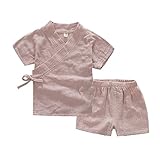 YUEGUANG ベビー服 セット キッズ服 中国風 漢服　男女兼用2セット　半袖シャツ　パンツ　子供服　おしゃれ　上下セット かわいい　子供ギフト 無地　綿亜麻素材 通気 夏 遊び着・ 通学・普段着