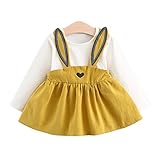 SIEGES ベビーワンピース 子供服 チュニック チュールスカート ウサギ耳 可愛い 長袖 (90cm, イエロー)