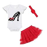 LittleSpring夏 かわいい 0ヶ月～24ヶ月 赤ちゃん ベビーガールズ 女児ハイヒール柄 ロンパース＆チュールスカート＆ヘアバンド 三点セットアップ9M