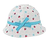 (よキーよ)Yokeeyo ベビー用ハット つば広 赤ちゃん キャップ サファリハット キッズ 帽子 子供サンバイザー フィッシャーマンハット 紐付き苺柄 ホワイト かわいいリボン飾り 女の子 男の子