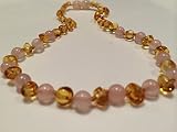 Carpal Tunnel, Arthritis Adult 17.5 Inch Necklace Rose Quartz Lemon Baltic Amber Polished Round Baro