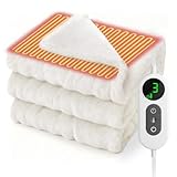 TIANSHI 兎毛調電気毛布 掛け敷き兼用 1-12hタイマー 10段階温度調整 洗濯可能 ダニ退治 130x190cm オフホワイト