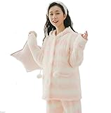 【小丸子の花轮クン】キルティング 襟付き かわいい あたたか ふんわり 珊瑚フランネル 長袖 厚い 加絨 マタニティ パジャマ 授乳口付 前開き 産前産後 (XL, ピンク)