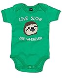 (ゆっくり生きる、いつでも死ぬ。) Live Slow, Die Whenever, プリント　ベビースーツ - グリーン/白/カラートランスファー 12-18 ヶ月