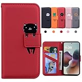 Kedic に適合する Moto G66j 5G ケース 手帳型 モトローラ G66y 5G ケース 可愛い moto g66y 5gケース motorola g66j 5g 手帳型ケース カード収納 財布付き カードホル スタンド機能 モトローラ g66j スマホケース Motorola G66y / G66J / G56 カバー かわいい 動物柄 薄型 防水 ノート型 男女兼用 (レッド)