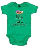 (キープ　カーム　そしてドーナツを食べよう。) Keep Calm And Eat A Doughnut, プリント　ベビースーツ - グリーン/黒/カラートランスファー 3-6 ヶ月