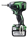 日立工機 14.4V コードレスインパクトドライバー 充電式 3.0Ahリチウムイオン電池、充電器、予備電池、ケース付 グリーン WH14DDL(2LSCK)(L)