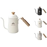 NUBAGO コーヒーポット ドリップ用 ドリップポット 直火 コーヒーケトル 細口 コーヒー 器具 やかん おしゃれ 木柄 蓋付き ドリップケトル キャンプ ケトル 使いやすさ 持ちやすさ ステンレス製 ホワイト 幅26*底径9*高さ17cm 65