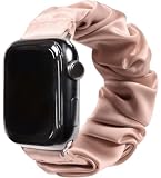 [COCOSILK] 睡眠 用 アップルウォッチ バンド レディース se 40mm 44mm 45mm 対応 シルク100％ apple watch ベルト ゴム 伸縮 シュシュ おしゃれ かわいい (シュシュ-38/40/41-12cm, ピンク)