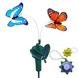 HQRPツインソーラーガーデン植物花/パティオ景観の装飾のためにフライングなびく蝶オレンジモナーク、ブルーモルフォパワード+ HQRP UVメーター
