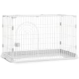 [Rshtong] 犬 ケージ 犬用サークル ペットケージ 犬 ゲージ 屋根付き 幅76×奥行51×高さ46cm ペットサークル 小型犬 中型犬 ペット用品 ドッグサークル 折りたたみ 組立簡単 室内外兼用 (ホワイト 76x51x46cm)