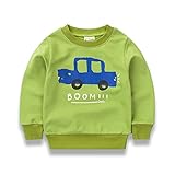 PANCY 子供服 春秋 長袖 Tシャツ キッズ トレーナー 丸い襟 男の子 女の子 カー プリント 2色(グリーン,100cm)