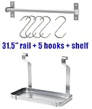 IKEA GRUNDTAL 31インチレール+フック5 +シェルフステンレススチールキッチンストレージオーガナイザーセット台所用具ハンガースパイスラック