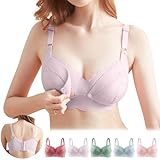 [Allanve] 授乳ブラ マタニティブラ 【崩れ・垂れ解消】【極上の柔らかさ・授乳ラクラク・4段ホックで完璧フィット】 ノンワイヤー ブラジャー ウィンドオープン 前開き しっかりホールド ナイトブラ 垂れ防止 柔らかい 大きいサイズ 通気性 着脱簡単 無地 100％綿 授乳用 産前産後 (JP, アルファベット, L, パープル)